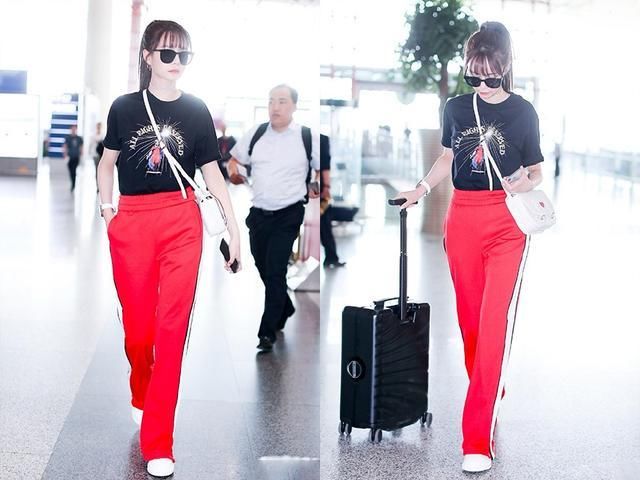 沈梦辰梳马尾辫好少女,搭配一条运动裤,居然比