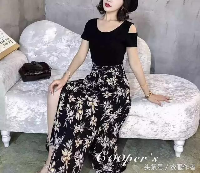 服装纸样分享:单侧露肩 侧开叉 针织棉拼接假两