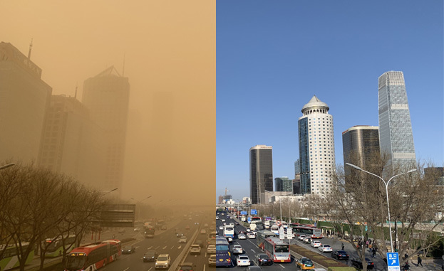 北京:沙尘暴过境蓝天恢复 空气质量明显改善!对比图带你看变化