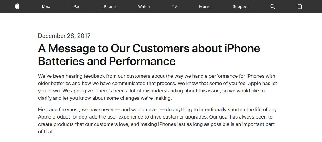 苹果就「iPhone 电池门」发表公开道歉信;华尔