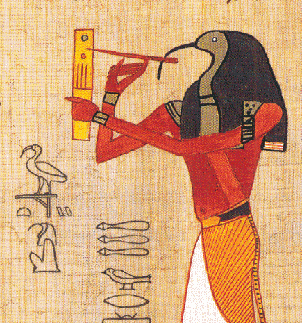 埃及月神托特
托特神(Thoth)是智慧神和月亮神,赫里奥波利斯(Heliopolis)的地方主神,文字的发明者,诸神的文书,在“亡灵书”中被描绘为立姿审判者。以佩戴满月圆盘及新月冠朱鹮首男人身,或狒狒形象出现。