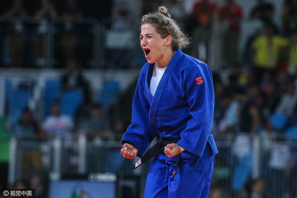 016年08月06日，巴西里约热内卢，2016里约奥运会柔道女子48KG级决赛，阿根廷选手帕雷托战胜韩国选手Jeong Bokyeong夺冠。