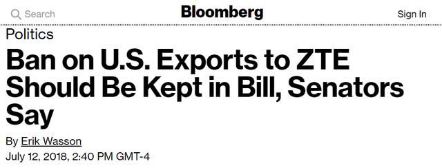 生变?美国议员致信特朗普反对解禁中兴通讯