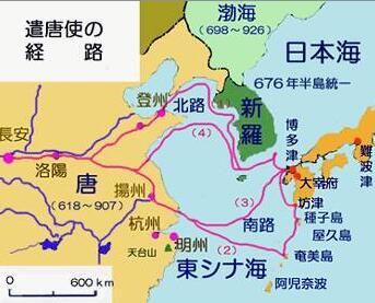 日本遣唐使路线图