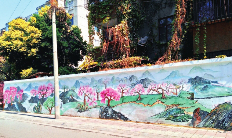 城市中的桃花墙.