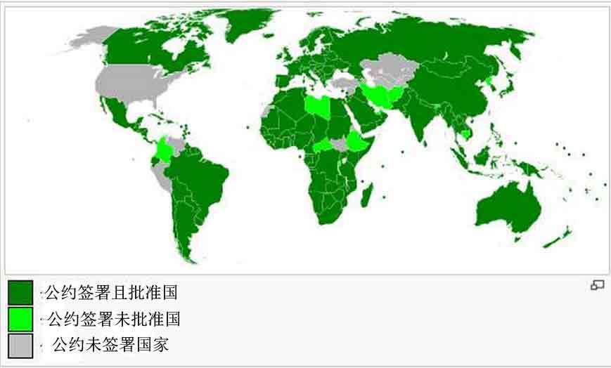 联合国海洋法公约签署并批准：152国。
签署但未批准：26国。包括美国、利比亚、阿富汗、柬埔寨、伊朗、朝鲜、瑞士、中非共和国等。　
未签署：18国：以色列、委内瑞拉、教廷、叙利亚、哈萨克斯坦、阿塞拜疆、摩多瓦、土库曼斯坦、土耳其等。