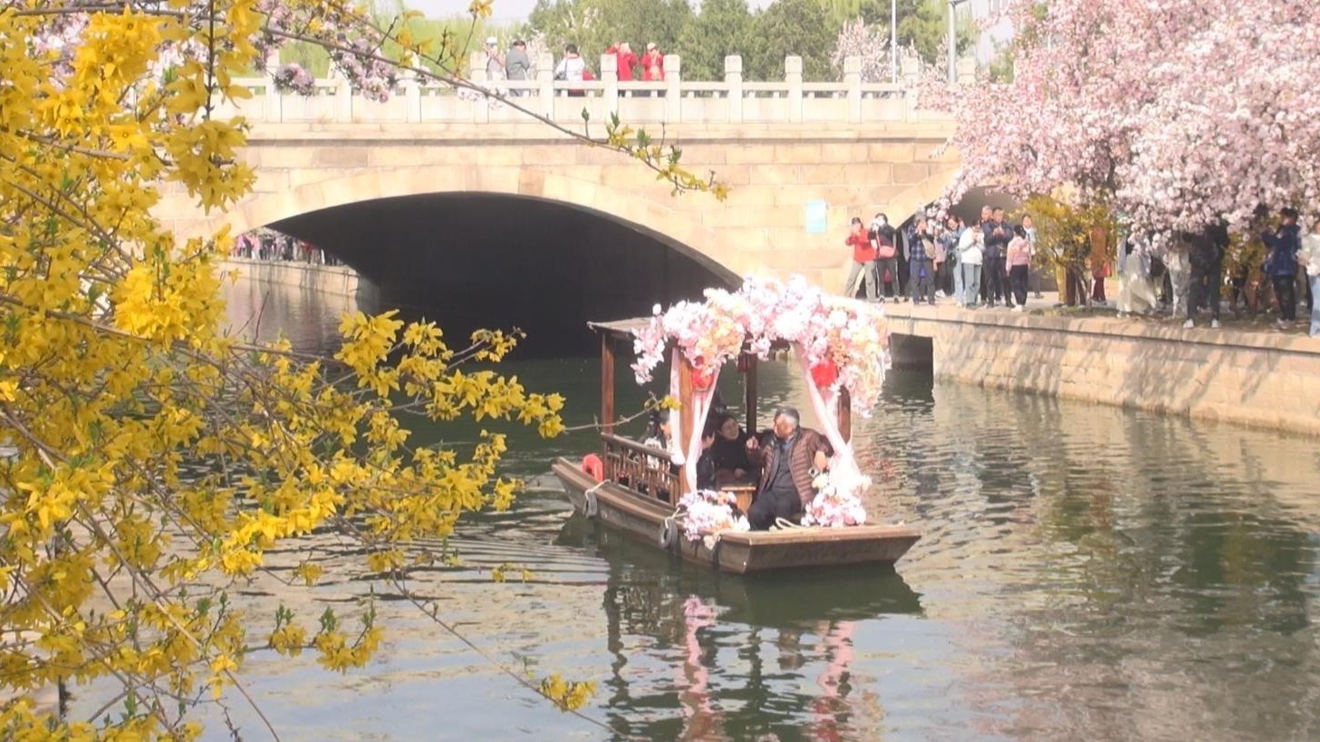 解锁京城赏春花新模式！海棠花溪摇橹船带你一秒入江南_北京时间