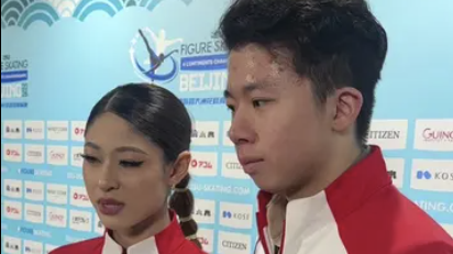 中国组合肖紫兮 何凌昊冰舞自由舞创赛季最高分，两人表示非常紧张。