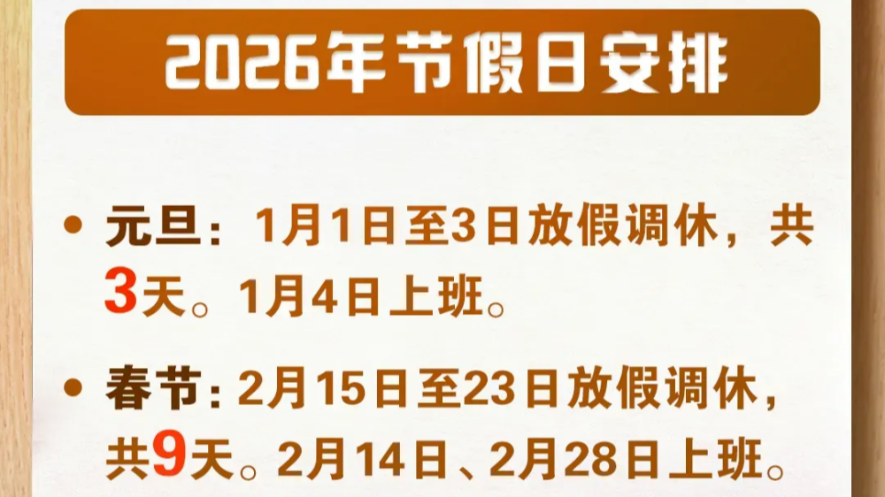 最新放假调休通知：增加5天_北京时间