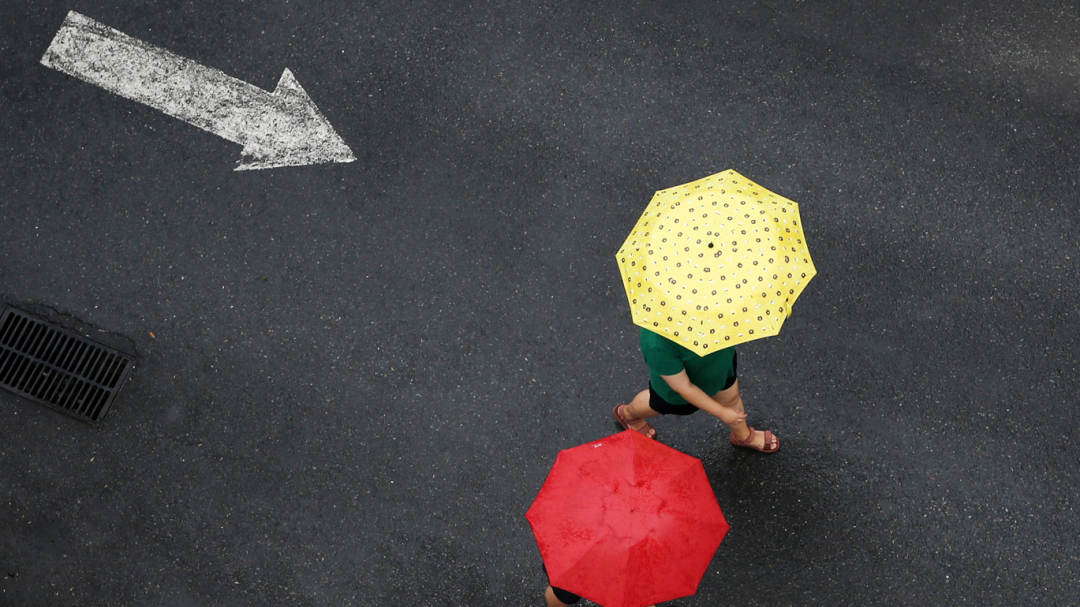 雷阵雨→中雨大雨局地暴雨→中到大雨！