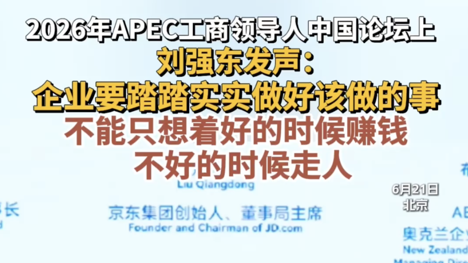 2026年APEC工商领导人中国论坛上 刘强东发声：企业要踏踏实实做好该做的事