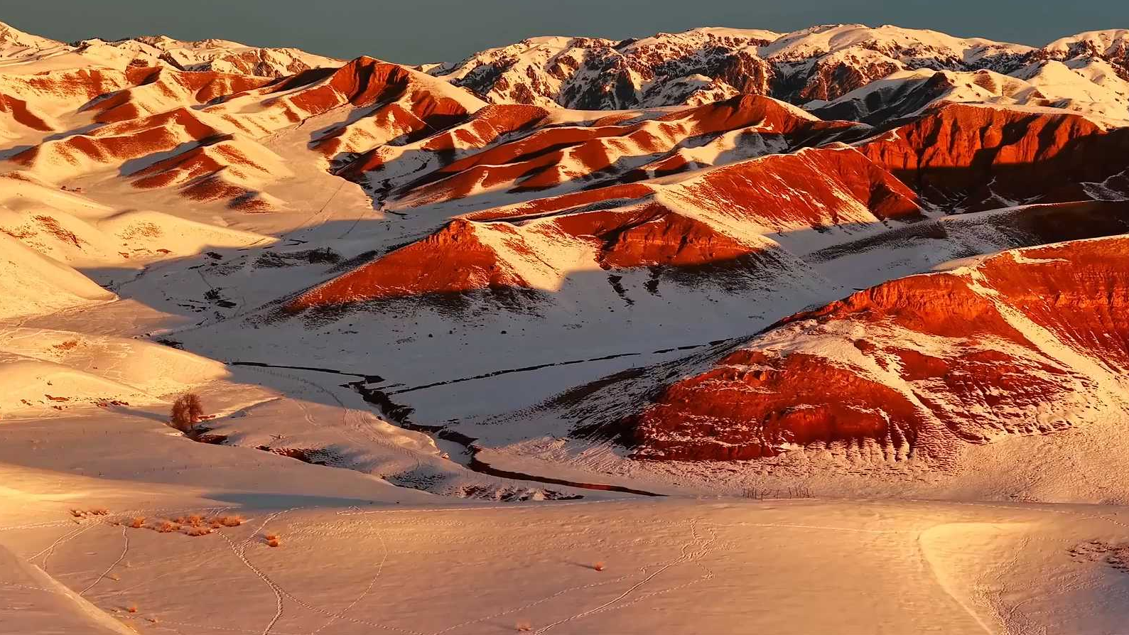 万壑织锦！新疆伊宁丹霞覆雪壮美如画