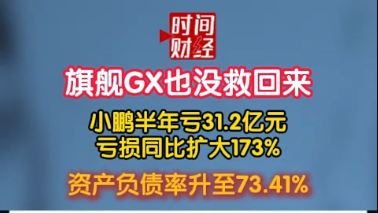 旗舰GX也没救回来 小鹏半年亏31.2亿元亏损同比扩大173% 资产负债率升至73.41%